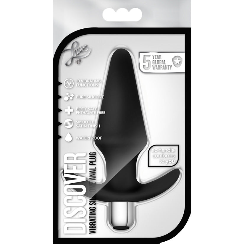 Luxe-Discover-Black-5-Inch-Vibrating-Anal-Plug-With-Handle