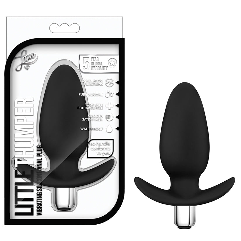 Luxe-Little-Thumper-Black-4.5-Inch-Vibrating-Anal-Plug-With-Handle