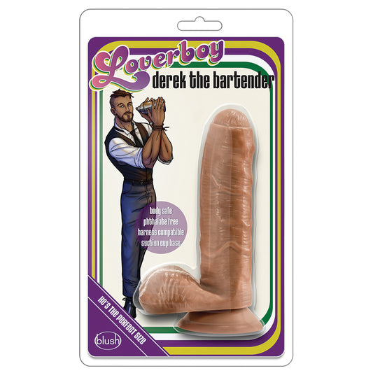 Loverboy-Derek-The-Bartender-Realistic-Mocha-7-Inch-Long-Dildo-With-Balls-Suction-Cup-Base