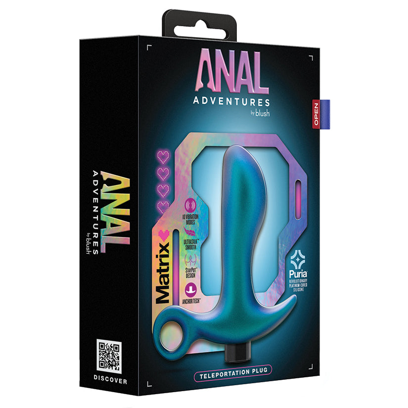 Blush Anal Adventures Matrix  Teleportation Plug: Curved For Prostate Massaging With Finger Loop in Lunar Blue  With Stayput Technology & AnchorTech Base