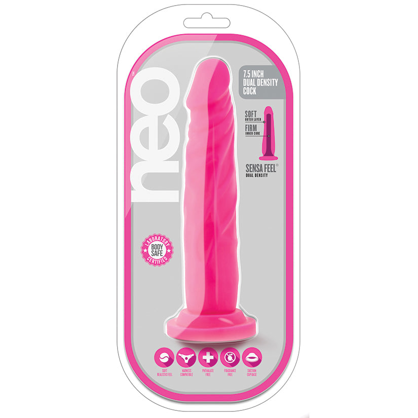 Neo-Realistic-Neon-Pink-7.5-Inch-Long-Dildo-With-Suction-Cup-Base