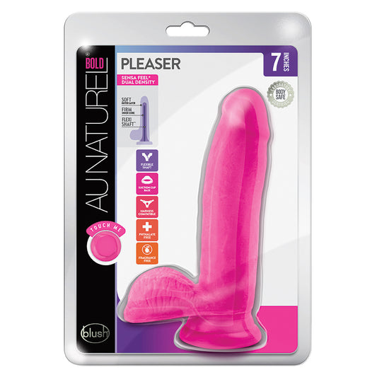 Au-Naturel-Bold-Pleaser-Realistic-Pink-7-Inch-Long-Dildo-With-Balls-Suction-Cup-Base