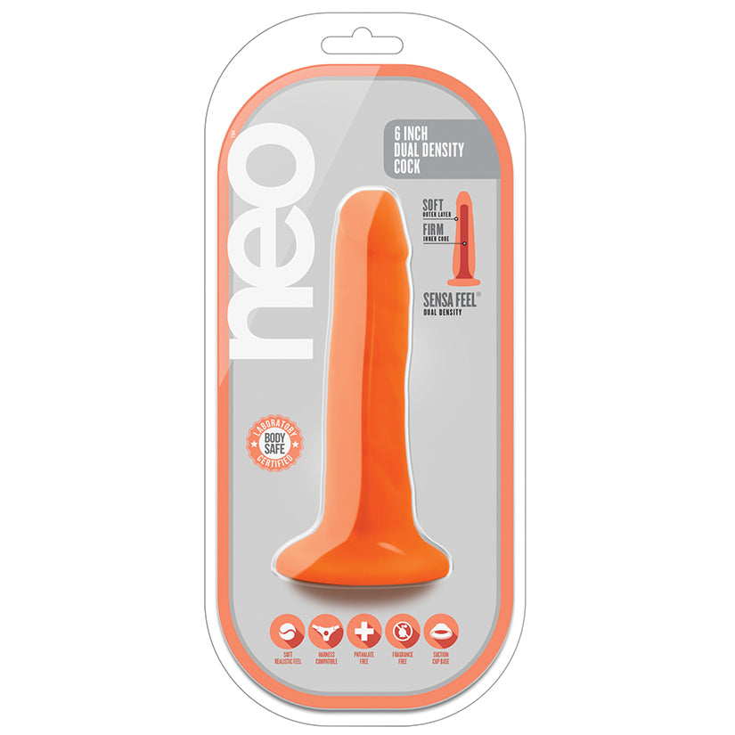 Neo-Realistic-Neon-Orange-6-Inch-Long-Dildo-With-Suction-Cup-Base