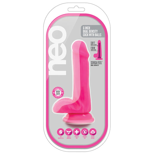 Neo-Realistic-Neon-Pink-6-Inch-Long-Dildo-With-Balls-Suction-Cup-Base