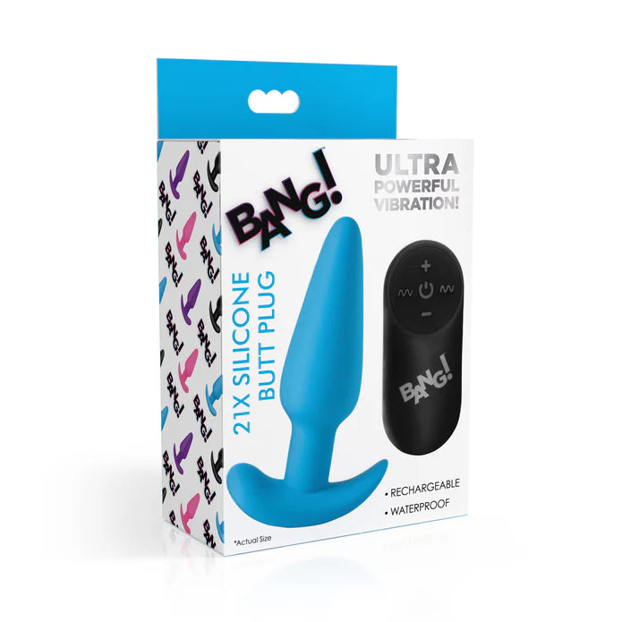 Bang! 21X Remote Control Vibrating Silicone Butt Plug - Blue