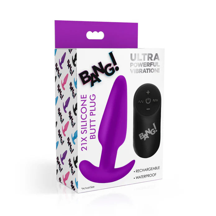 Bang! 21X Remote Control Vibrating Silicone Butt Plug - Purple