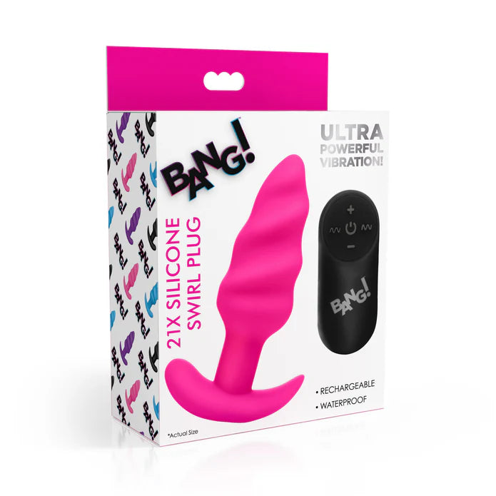 Bang! 21X Remote Control Vibrating Silicone Swirl Butt Plug - Pink