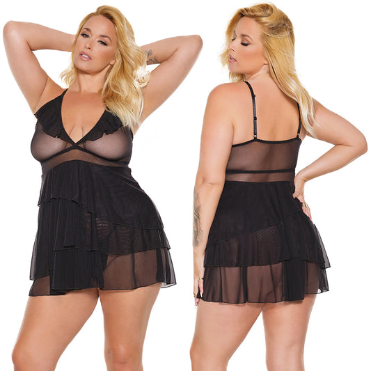 Coquette-Babydoll-&-G-String-Black-O-S-X