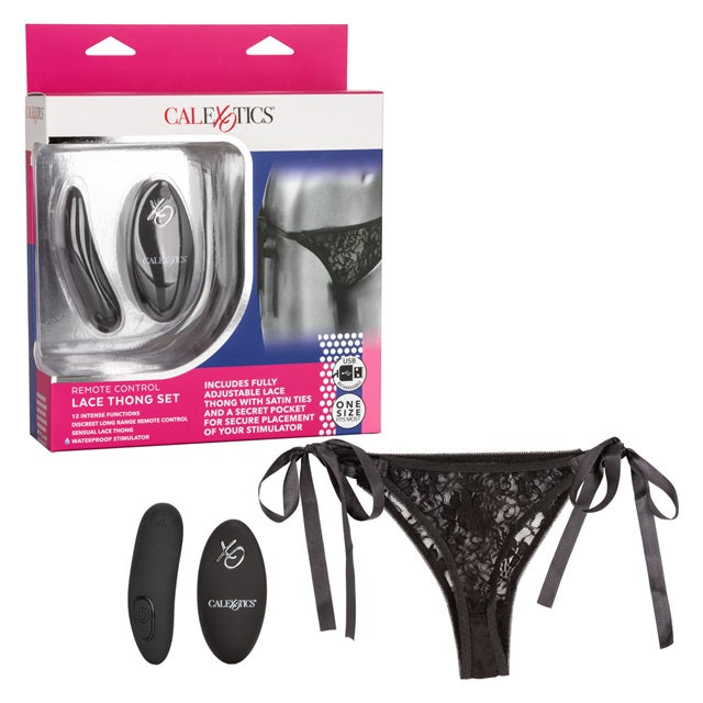 CalExotics Remote Control Lace Thong Set - Black