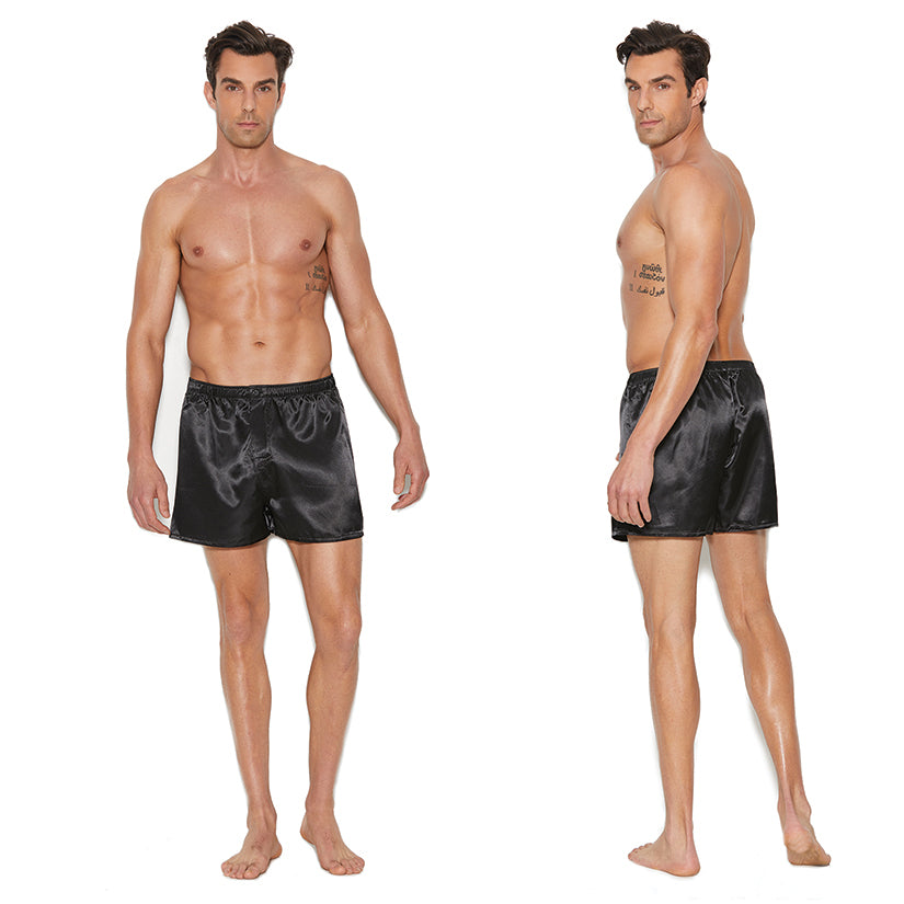 Elegant Moments Charmeuse Satin Unisex Boxer Short - Black Small