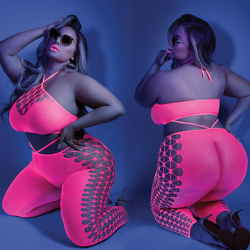 Fantasy Lingerie Glow Own The Night Bodystocking - Neon Pink Queen