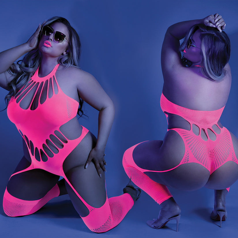 Fantasy Lingerie Glow No Promises Bodystocking - Neon Pink Queen