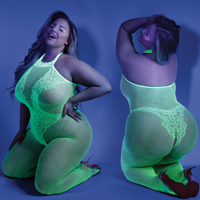 Fantasy Lingerie Glow Moonbeam Bodystocking - Neon Green Queen