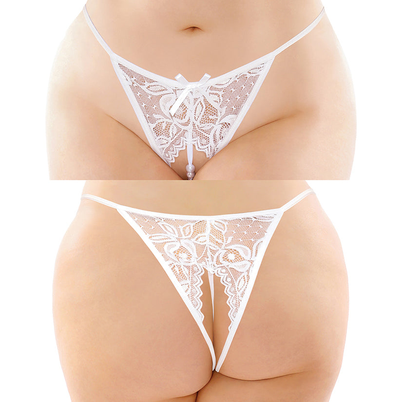 Fantasy Lingerie Calla Crotchless Lace Pearl Panty - White Queen