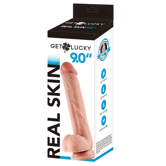 Get Lucky Real Skin Dildo - Tan 9"