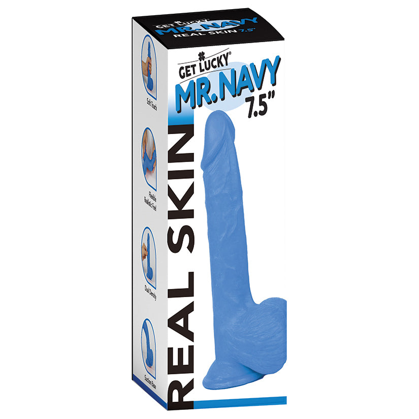 Get Lucky Real Skin Dildo - Blue 7.5"