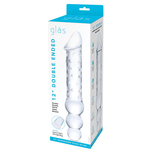 Glas 12" Double Ended Glass Dildo with Anal Beads