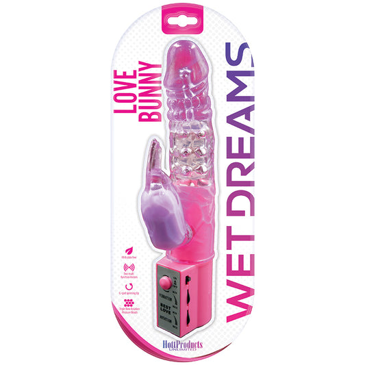 Wet Dreams Love Bunny Vibrator with Triple Row Rotating Pleasure Beads - Pink Passion 9.5"