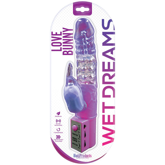 Wet Dreams Love Bunny Vibrator with Triple Row Rotating Pleasure Beads - Purple 9.5"