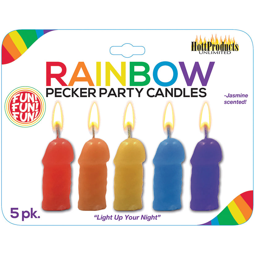 Rainbow Pecker Party Candles - Assorted 5 Pack