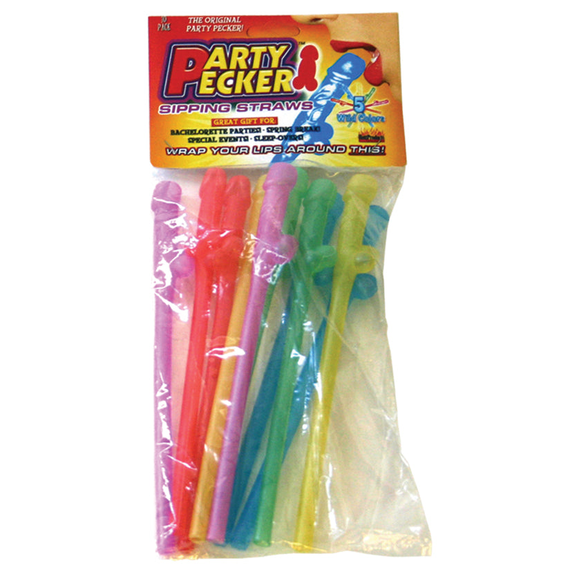 Party Pecker Sipping Straws - Assorted Colors (10 Pack)