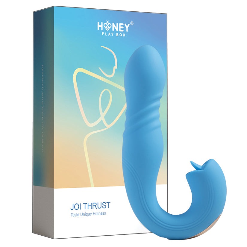 Honey Play Box JOI THRUST App Controlled Thrusting G-Spot Vibrator and Tongue Clit Licker - Blue