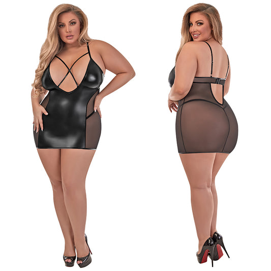 Magic Silk Chemise & G-String Set - Black QUEEN