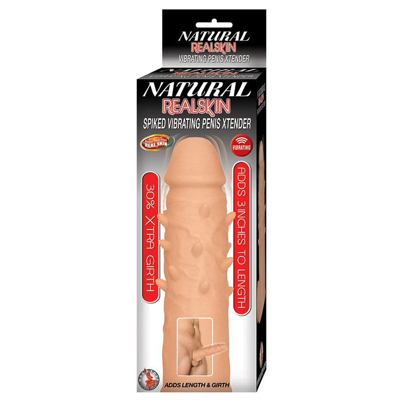 Natural-Realskin-Spiked-Vibrating-Penis-Xtender-White