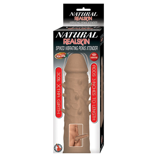 Natural-Realskin-Spiked-Vibrating-Penis-Xtender-Brown