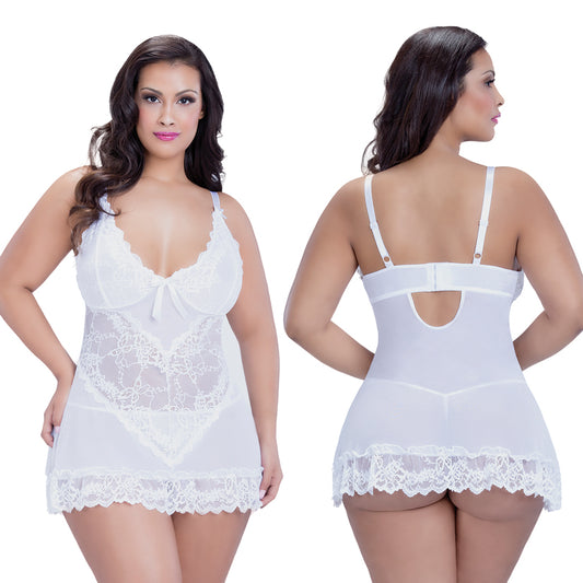 Oh La La Cheri Valentine Lacey Babydoll - White XL