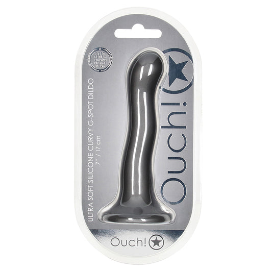 Ouch! Ultra Soft Curvy G-Spot Dildo - Gun Metal 7"