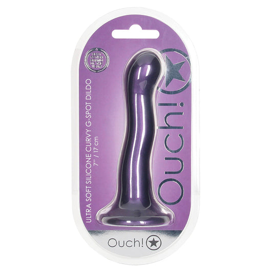 Ouch! Ultra Soft Curvy G-Spot Dildo - Metallic Purple 7"