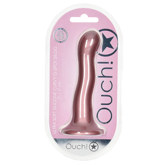 Ouch! Ultra Soft Curvy G-Spot Dildo - Rose Gold 7"