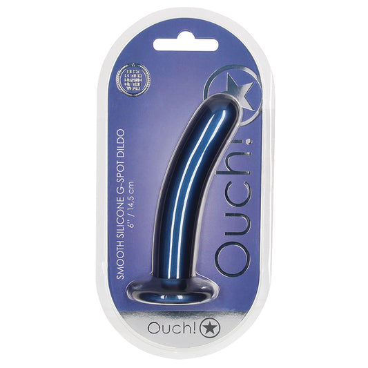 Ouch! Smooth G-Spot Dildo - Metallic Blue 6"