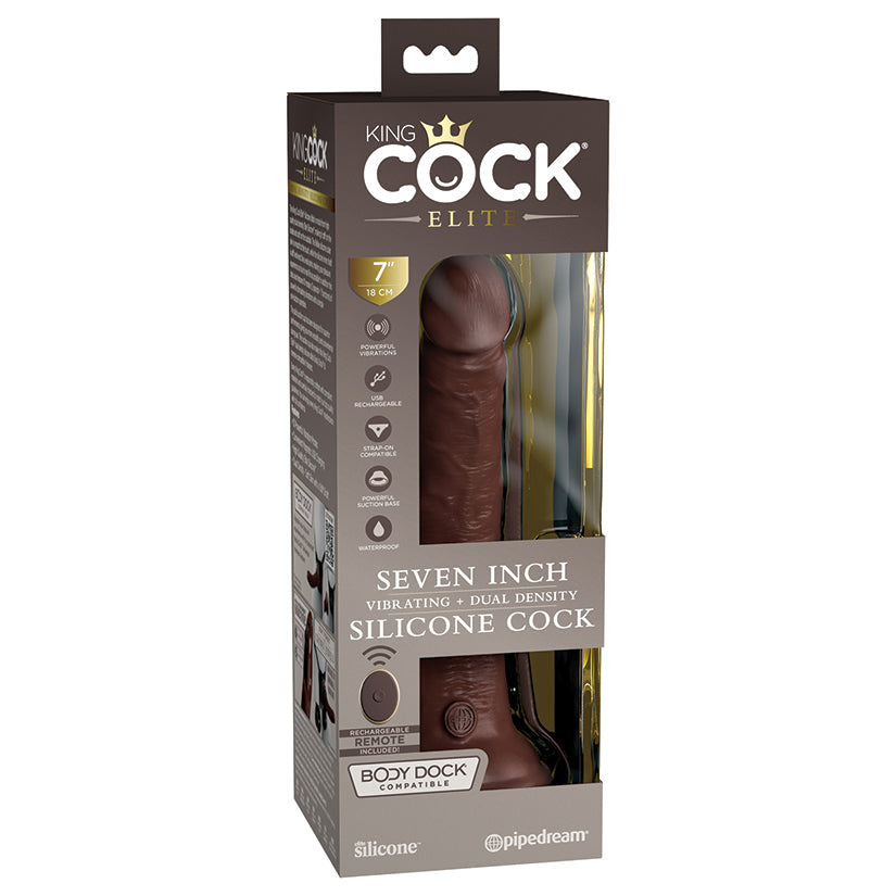 King-Cock-Elite-7-Vibrating-Silicone-Dual-Density-Cock-with-Remote-Brown