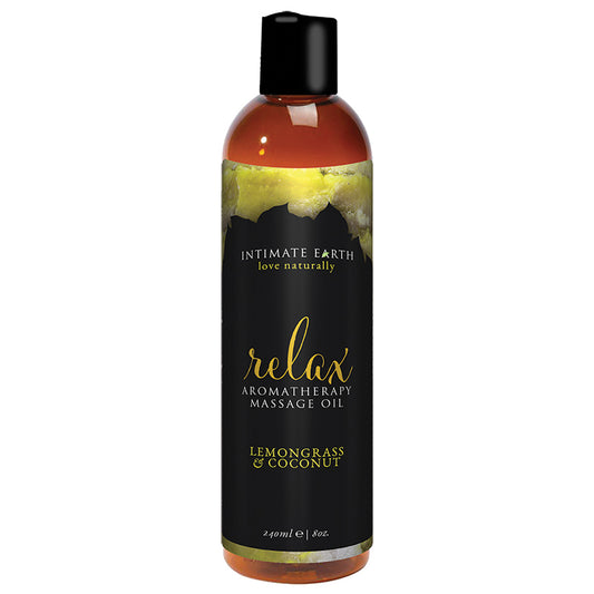 Intimate Earth Relax Aromatherapy Massage Oil - Lemon Grass & Coconut 8oz