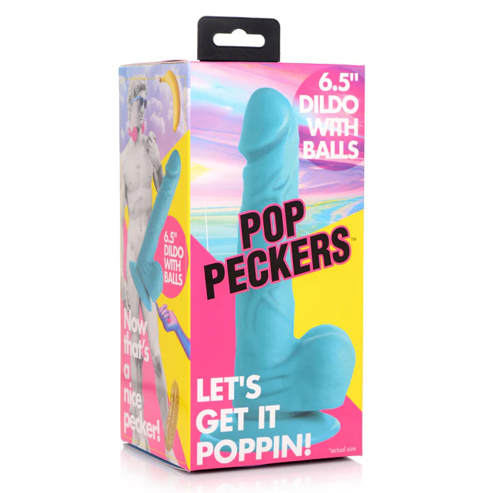 Pop Peckers 6.5 Inch Dildo with Balls - Blue