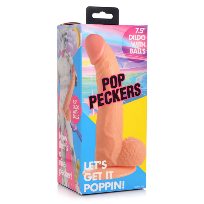 Pop Peckers 7.5 Inch Dildo with Balls - Light