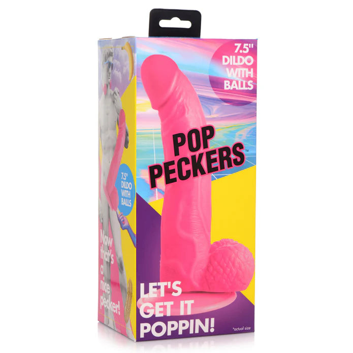 Pop Peckers 7.5 Inch Dildo with Balls - Pink