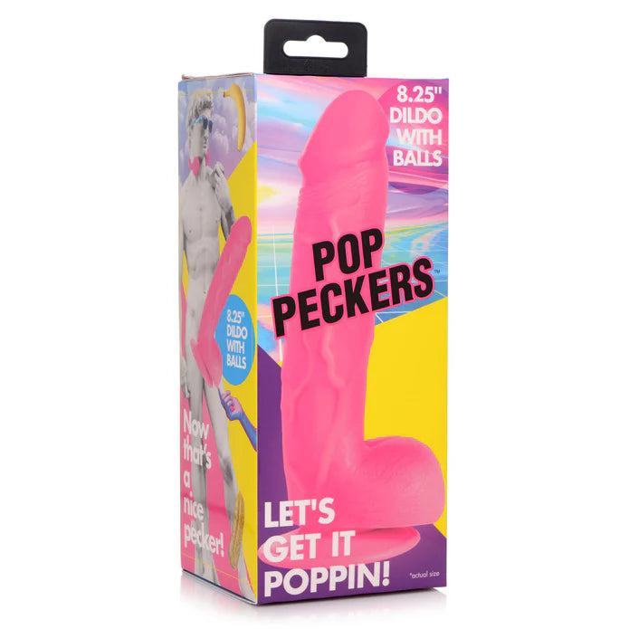 Pop Peckers 8.25 Inch Dildo with Balls - Pink